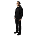 Fashionable man in FRIEDENMEER designer luxury clothing, featuring an elegant black zip up hoodie , perfect for the discerning fashion connoisseur.